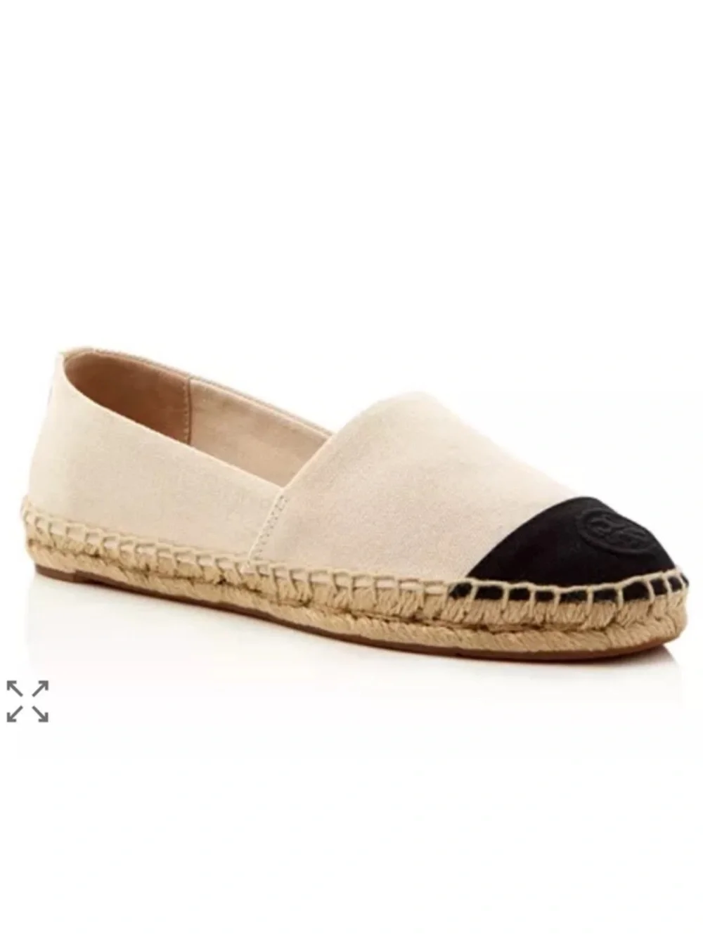 Tory Burch Canvas Espadrille Cream/Black/Tan Slip On Classic Quiet Luxury SZ 7.5